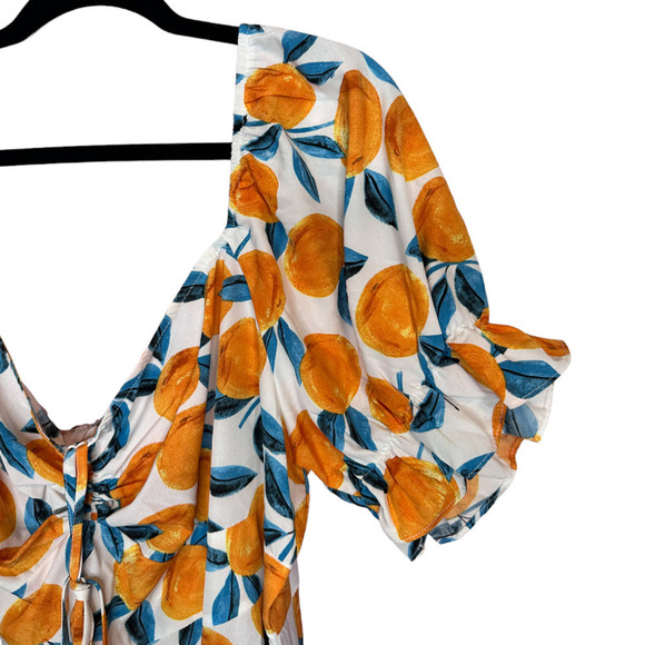 Shein Oranges Fruit Baby Doll Adjustable Rouched Bodice Peasant Dress Size 4X - Picture 2 of 5